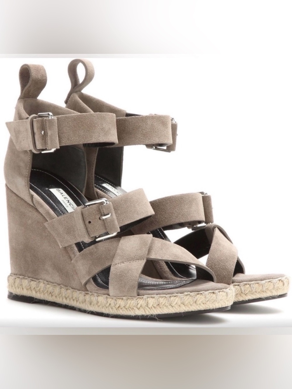 Balenciaga Taupe Suede Espadrille Wedge Sandals